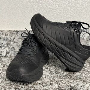 HOKA ONE ONE Bondi SR Womens 8 Black Leather Slip Resistant Work Shoes Athletic